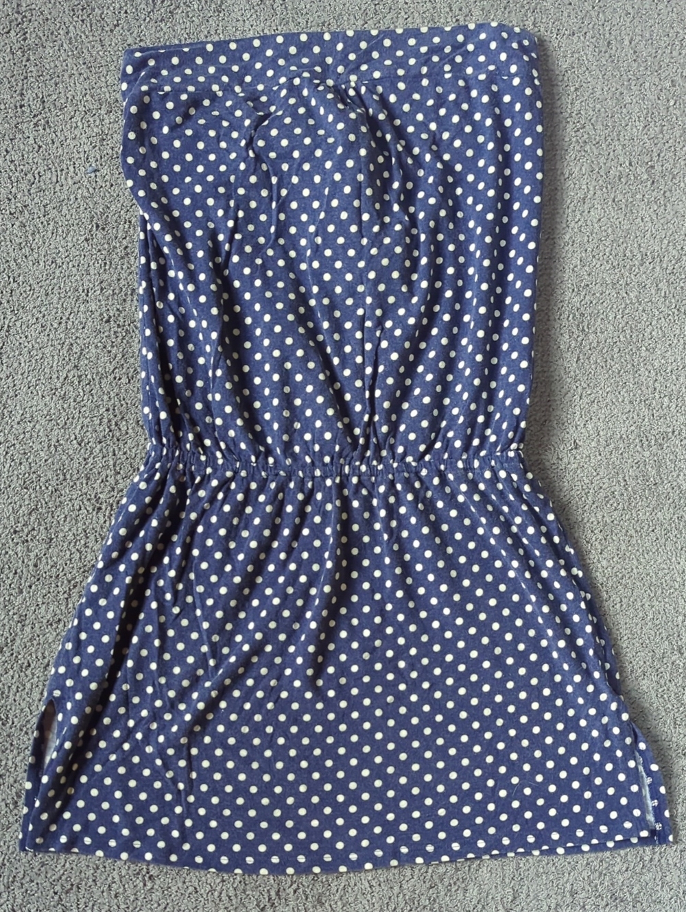 Xhilaration Navy Blue Polka Dot Strapless Keyhole Back Dress